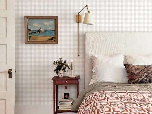 Fiula Plaid Wallpaper Neutral Wallpaper 78.7"×17.3" Checkered Wall Paper Peel and Stick Modern Beige Contact Paper for Cabinets Vinyl Renter Friendly Waterproof Self-Adhesive Bathroom Kitchen Bedroom - Image 5