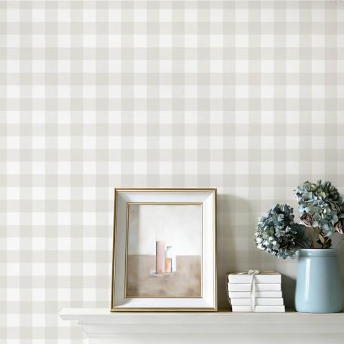 Fiula Plaid Wallpaper Neutral Wallpaper 78.7"×17.3" Checkered Wall Paper Peel and Stick Modern Beige Contact Paper for Cabinets Vinyl Renter Friendly Waterproof Self-Adhesive Bathroom Kitchen Bedroom - Image 1