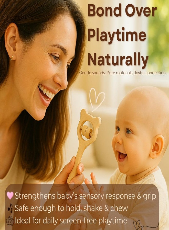 Babbles Wooden Rattle Set for Babies 0-6 Months, 6-12 Months | New Born Toys | Baby Shower Gifts | New Born Baby Essentials | Rattle Toys (Ring+Dumbbell+Micky Head) - Image 4