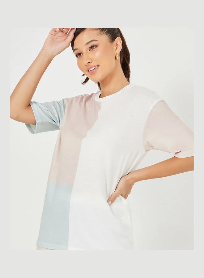 Styli Colorblock Short Sleeves T-shirt and Jogger Lounge Set