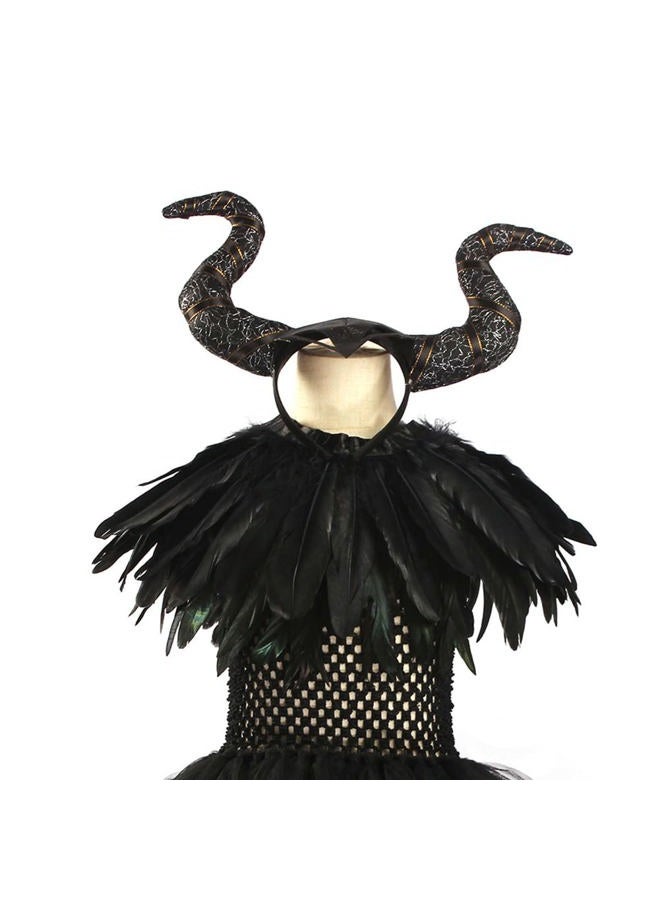 OBEEII Kids Girls Witch Costume Handmade Knitted Tulle Dress Evil Queen Fancy Dress Costume for Halloween Carnival Cosplay Black 5 Pieces 8-10 Years - Image 5