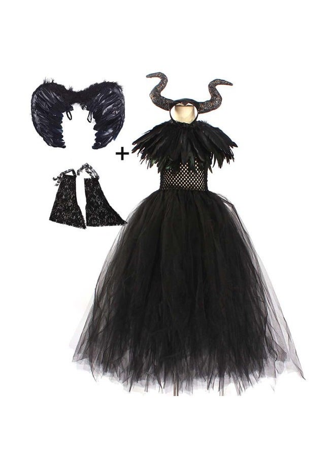 OBEEII Kids Girls Witch Costume Handmade Knitted Tulle Dress Evil Queen Fancy Dress Costume for Halloween Carnival Cosplay Black 5 Pieces 8-10 Years - Image 4
