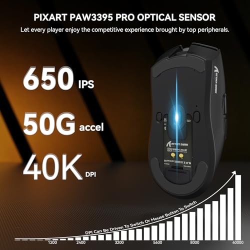 MAMBASNAKE ATTACK SHARK X1 Wireless Gaming Mouse with RGB Charging Dock, PAW3395 PRO Sensor Up to 40K DPI,53g Ultra Light Tri-Mode Computer Mice,1KHz Polling Rate 5 Programmable Buttons for WIN/MAC-Black - Image 5