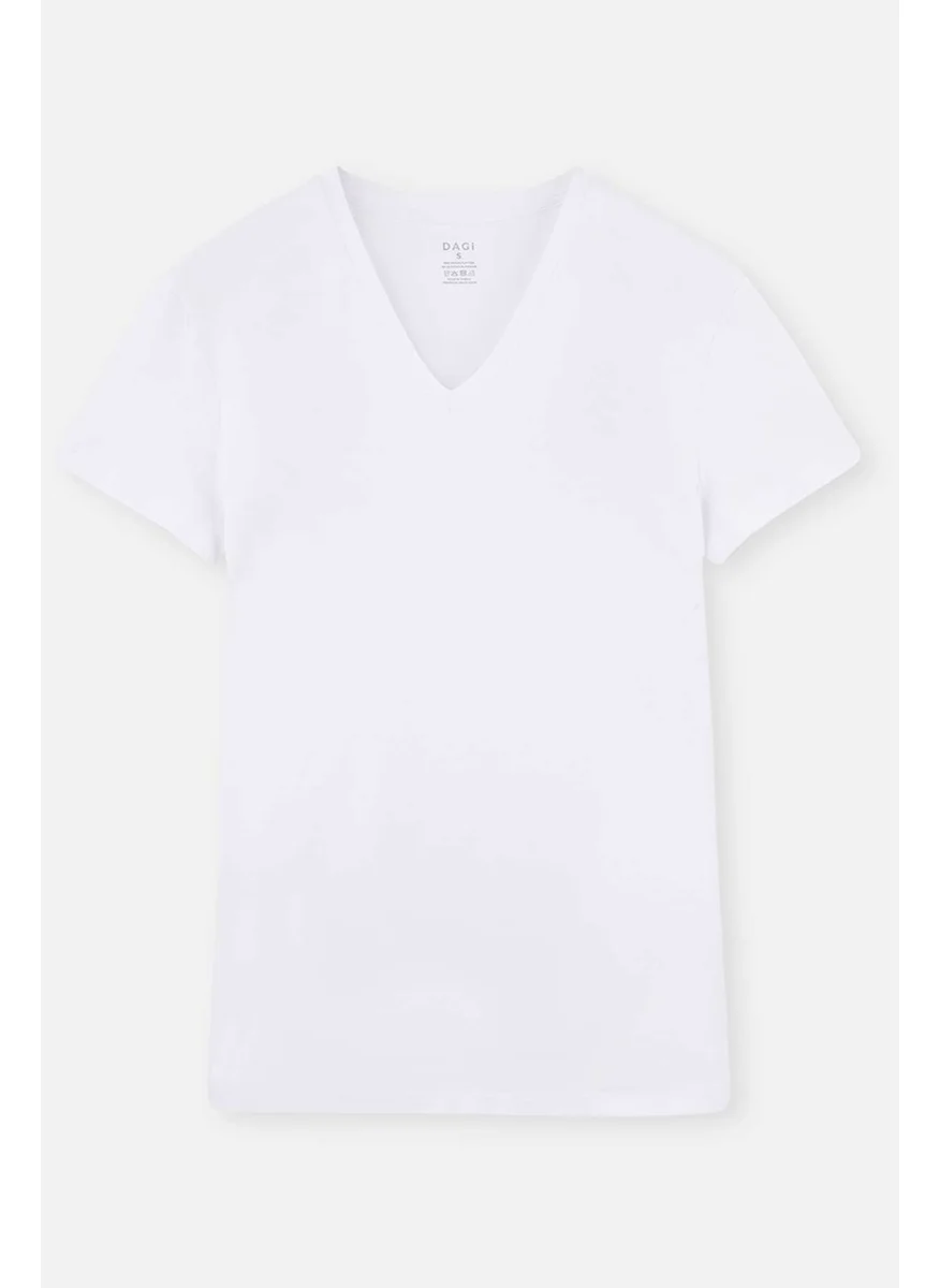 داجي White D5030 Compact V-Neck T-Shirt 2-pack