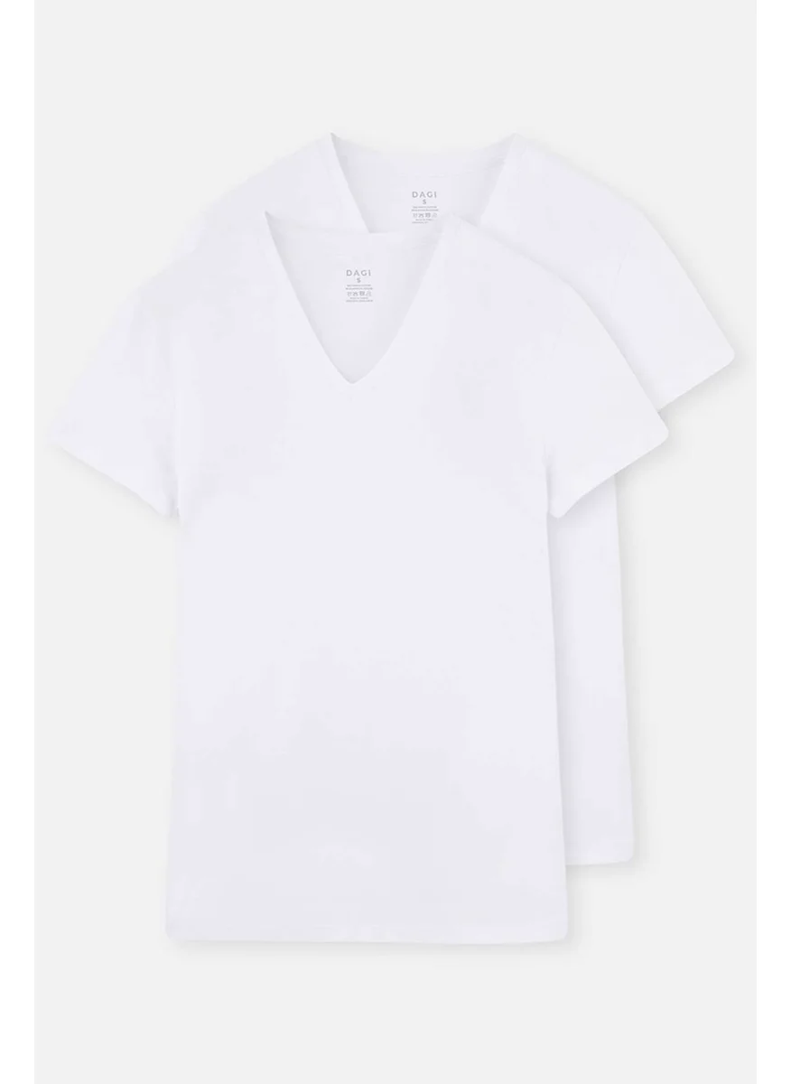 داجي White D5030 Compact V-Neck T-Shirt 2-pack