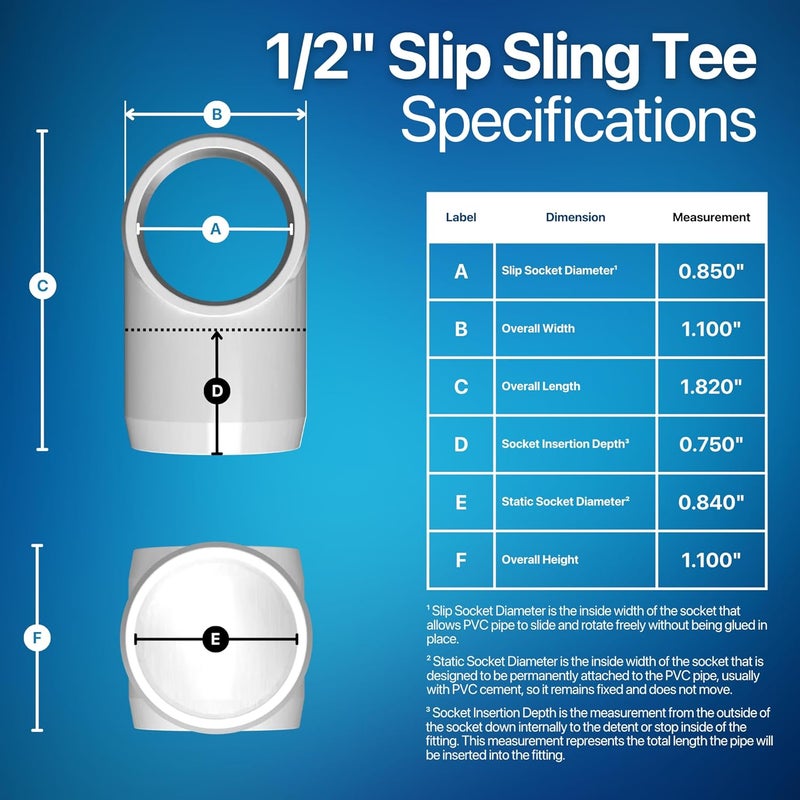 FORMUFIT F012STE-WH-10 Slip Tee PVC Fitting, Furniture Grade, 1/2" Size, White (Pack of 10) - Image 4