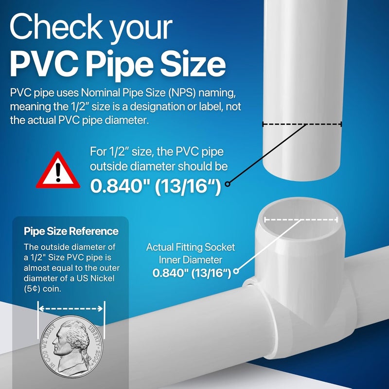 FORMUFIT F012STE-WH-10 Slip Tee PVC Fitting, Furniture Grade, 1/2" Size, White (Pack of 10) - Image 3