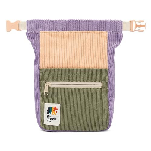 Oso Supply Co - Retro Corduroy Bouldering Bucket, Large Size Freestanding Chalk Bag for Rock Climbing, Magnetic Roll Down Closure, Dual Brush Loops, Zippered Pockets and Pouch (Sage and Lavender) - Image 5