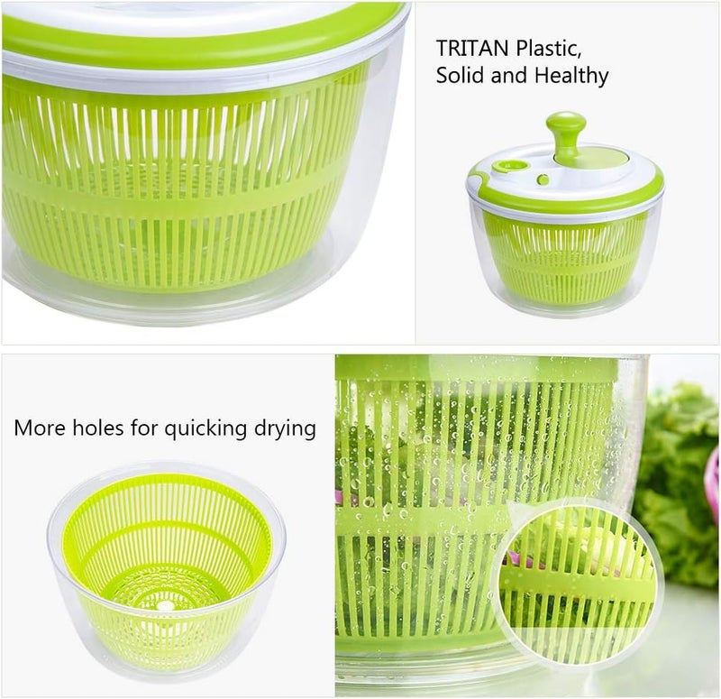 Pantula Large Salad Spinner BPA Free-Manual Lettuce Dryer and Vegetable Washer with Quick Dry Design, Easy Spin for Tastier Salads, 5qt, Green - Image 2