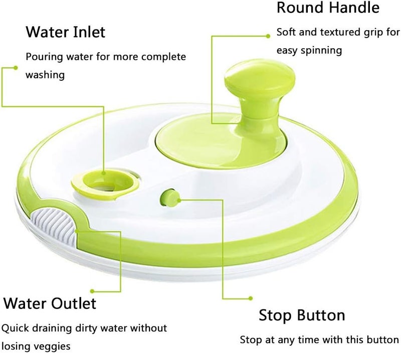Pantula Large Salad Spinner BPA Free-Manual Lettuce Dryer and Vegetable Washer with Quick Dry Design, Easy Spin for Tastier Salads, 5qt, Green - Image 3