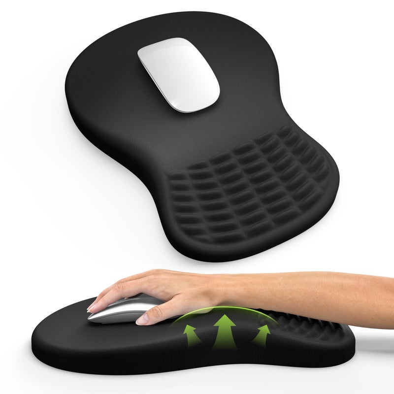 MEKASS Ergonomic Mouse Pad with Wrist Rest, Memory Foam Wrist Support for Carpal Tunnel Pain Relief, Non-Slip PU Base, Comfortable Mousepad for Office Home (Black) - Image 1