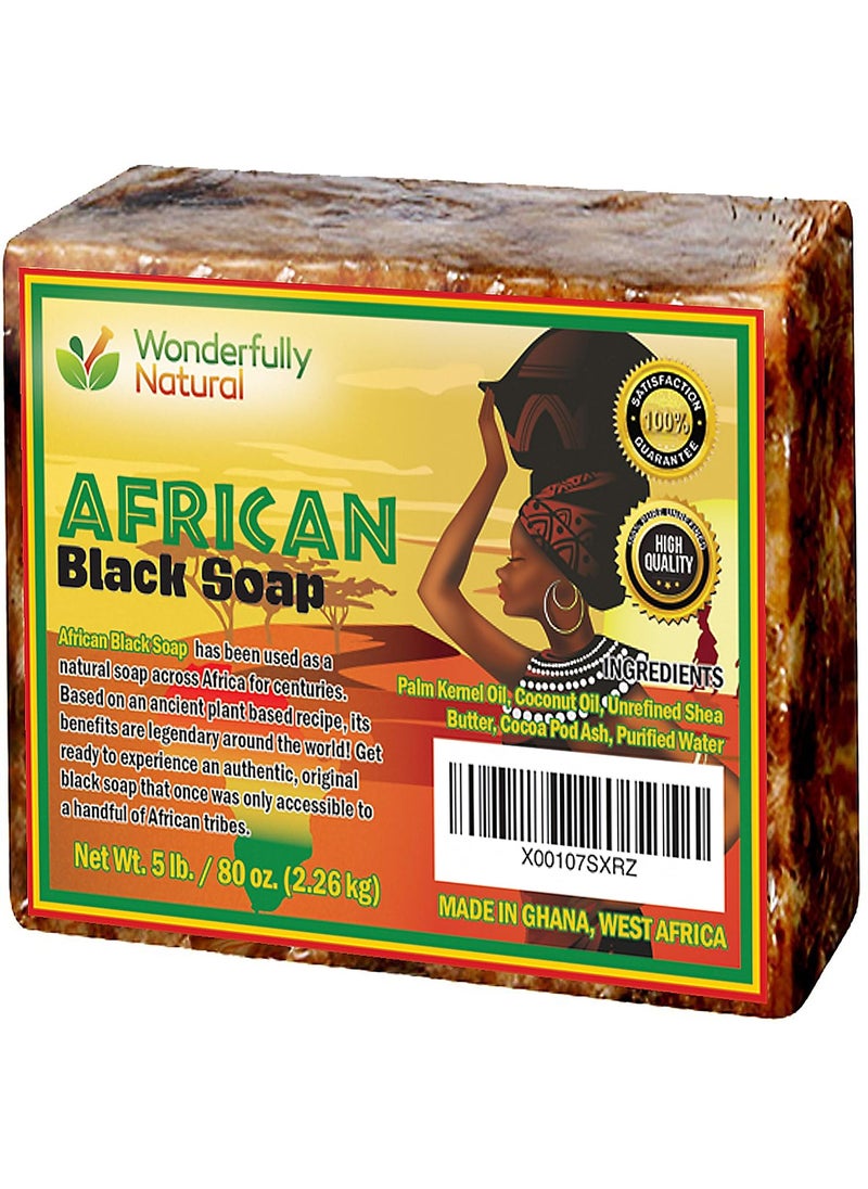 wonderfully natural - Organic African Black Soap  5 Pound Best for Acne Eczema Dry Skin Psoriasis Scars Dermatitis White Heads Pimples Face  Body Wash Raw Handcrafted Beauty Scrub Bar - Image 1
