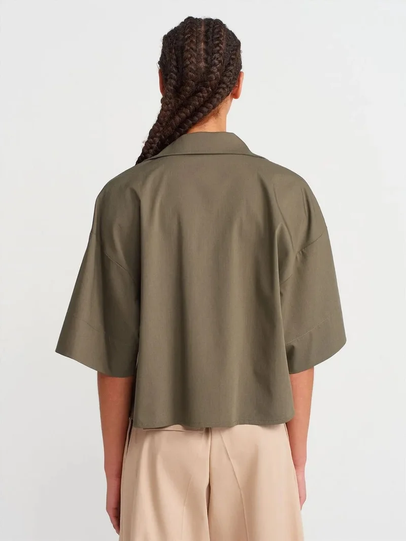 Dilvin Dilvin Oversized Crop Crepe Overshirt