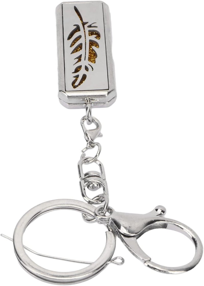 Sonew Stainless Steel Keychain Aromatherapy Essential Oil Diffuser Hollow Leaf Pattern Pendant Key (G0304)