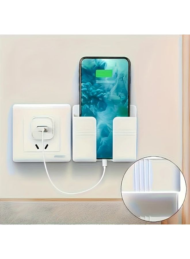 White Wall Mounted Phone Holder No Drill Remote Control Rack Bathroom Kitchen Bedside Charging Station - Image 4