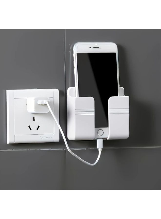 White Wall Mounted Phone Holder No Drill Remote Control Rack Bathroom Kitchen Bedside Charging Station - Image 1