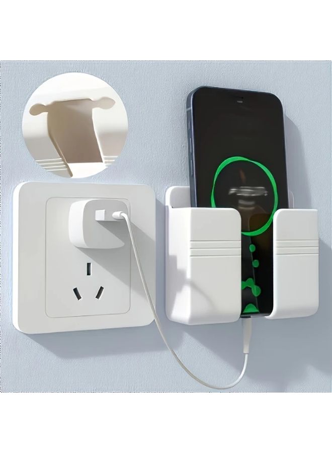 White Wall Mounted Phone Holder No Drill Remote Control Rack Bathroom Kitchen Bedside Charging Station - Image 3