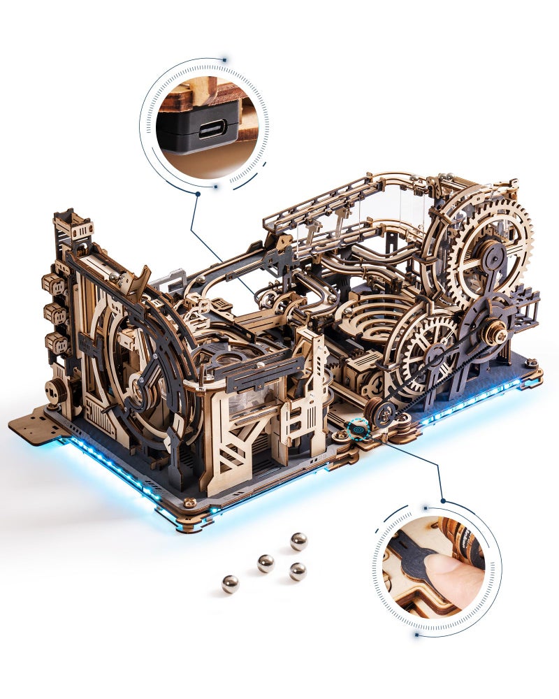 RoWood 3D Puzzles for Adults 3in1 Wooden Marble Run Includes Spaceport LGC01 Night City LGA01 Link Pack Awesome Gifts for Adults Teens - Image 2