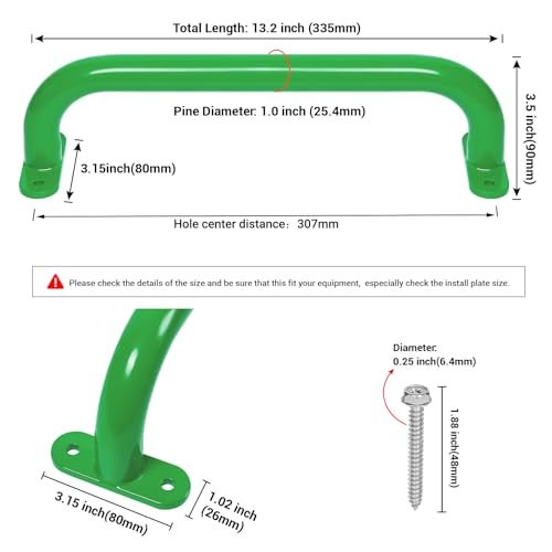 Purife 13 Playground Safety Handle Metal Green 2 Pack Outdoor Kids Playset Handles Swing Set Grab Handles Kids Grab Hand Bar for Jungle Gym Climbing Frame Playhouse Treehouse - Image 5