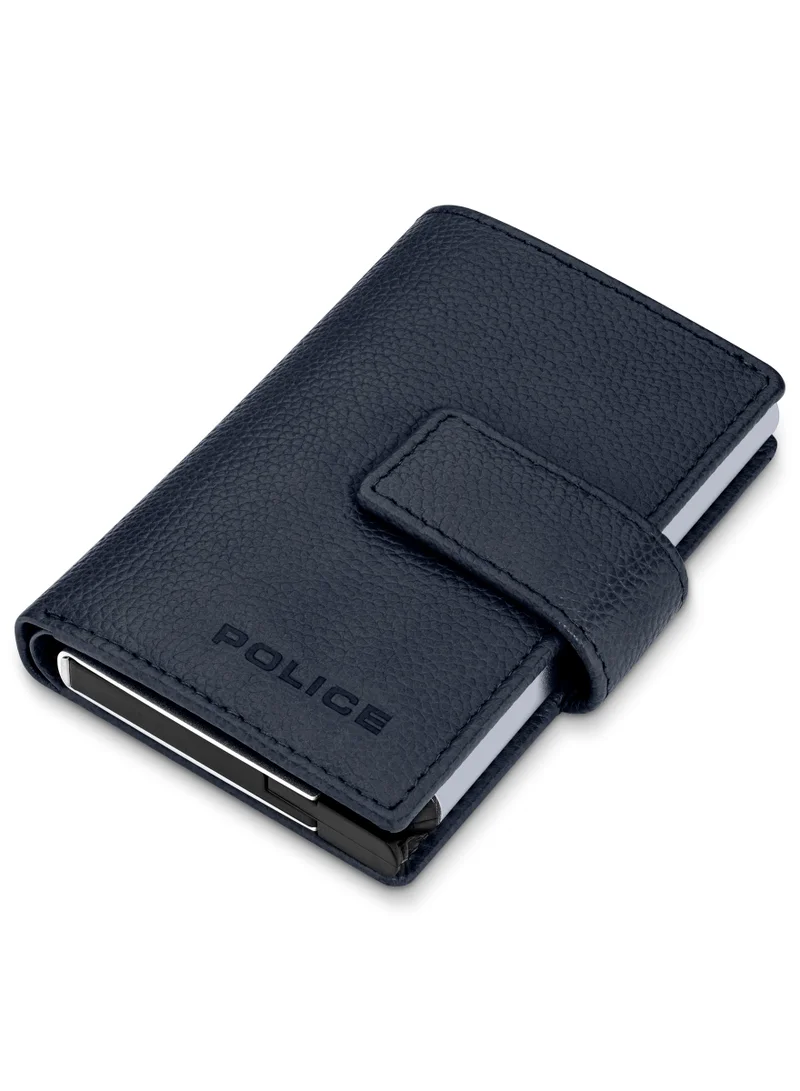 POLICE Boumous Black Leather and Alloy Card Case for Men