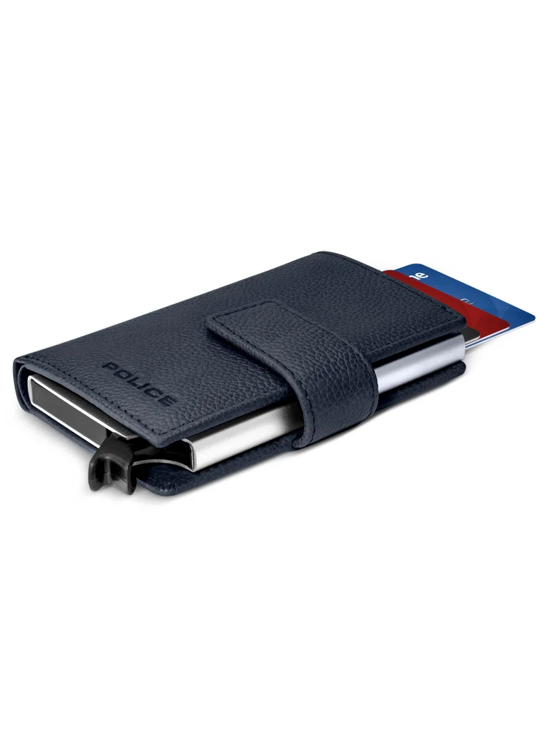 POLICE Boumous Black Leather and Alloy Card Case for Men