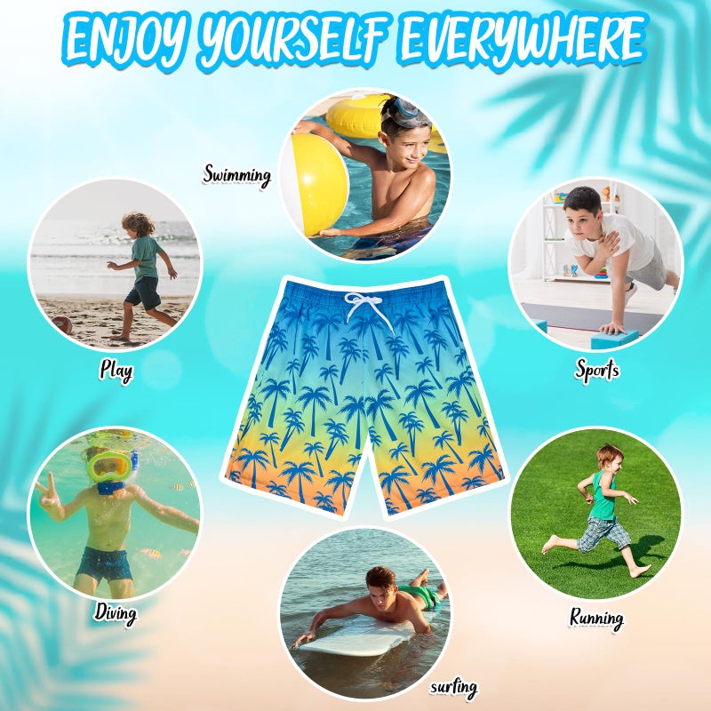 OlyPegic Boys Swim Trunks Size 14-16, Boy Swim Shorts Boy Bathing Suit Swimsuit Kids Swimwear Board Shorts with Boxer Brief Liner Compression Toddler Beach Running Swim Trunks (Coconut Tree) - Image 4