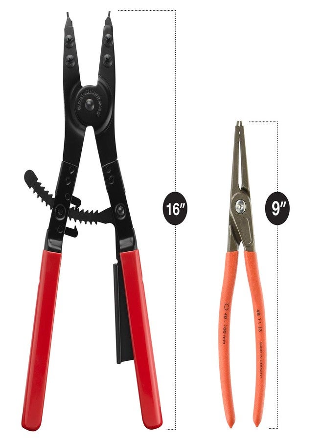 Neiko 02130A Heavy Duty 16" Snap Ring Plier Set, 2 Piece, External and Internal Pliers, Straight, 45°, 90° Tips - Image 3