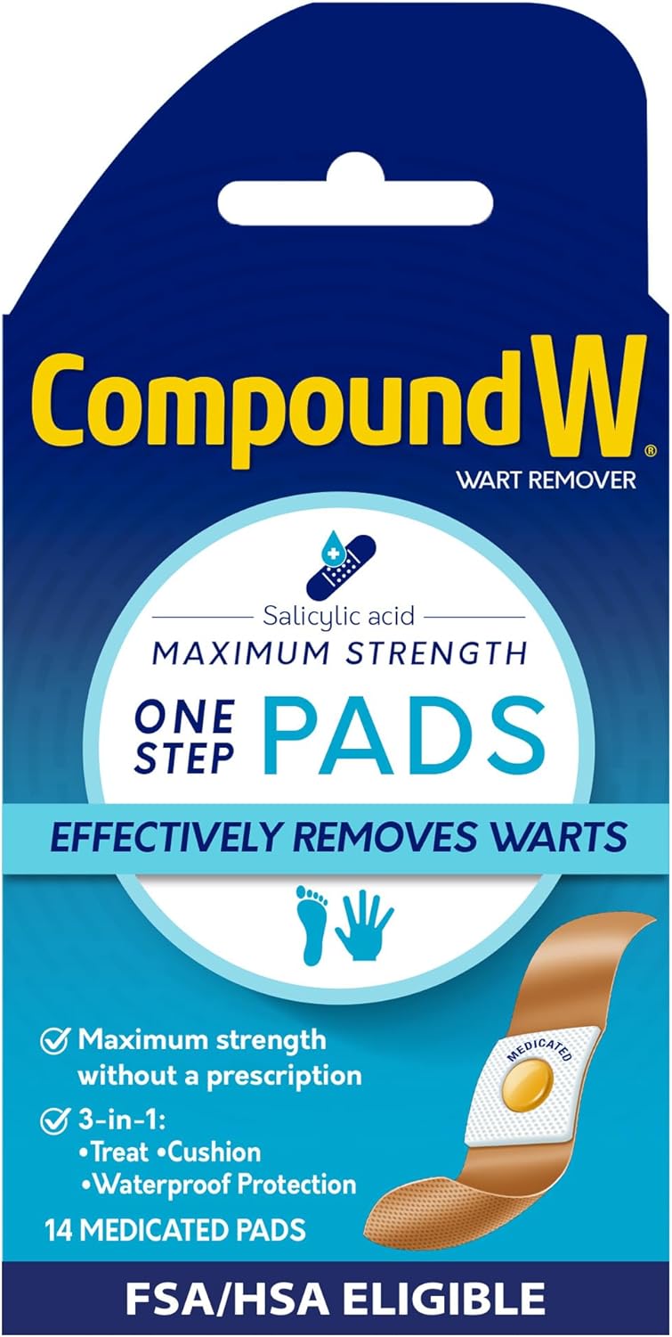 Compound W One Step Pads | Salicylic Acid Wart Remover | 14 Count (Pack of 1) Pads, White - Image 1