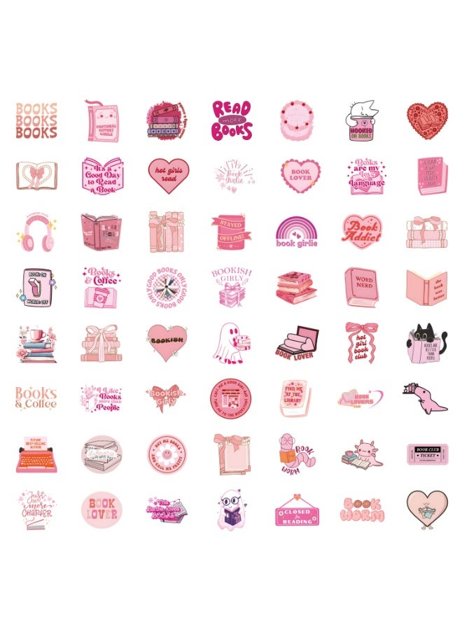 NIBEMINENT 60 Pcs Pink Bookish Deco Kit Waterproof Stickers, High Definition Printing Bright Colors, Suitable for Laptop Skateboard Luggage Water Bottle Guitar DIY - Image 1