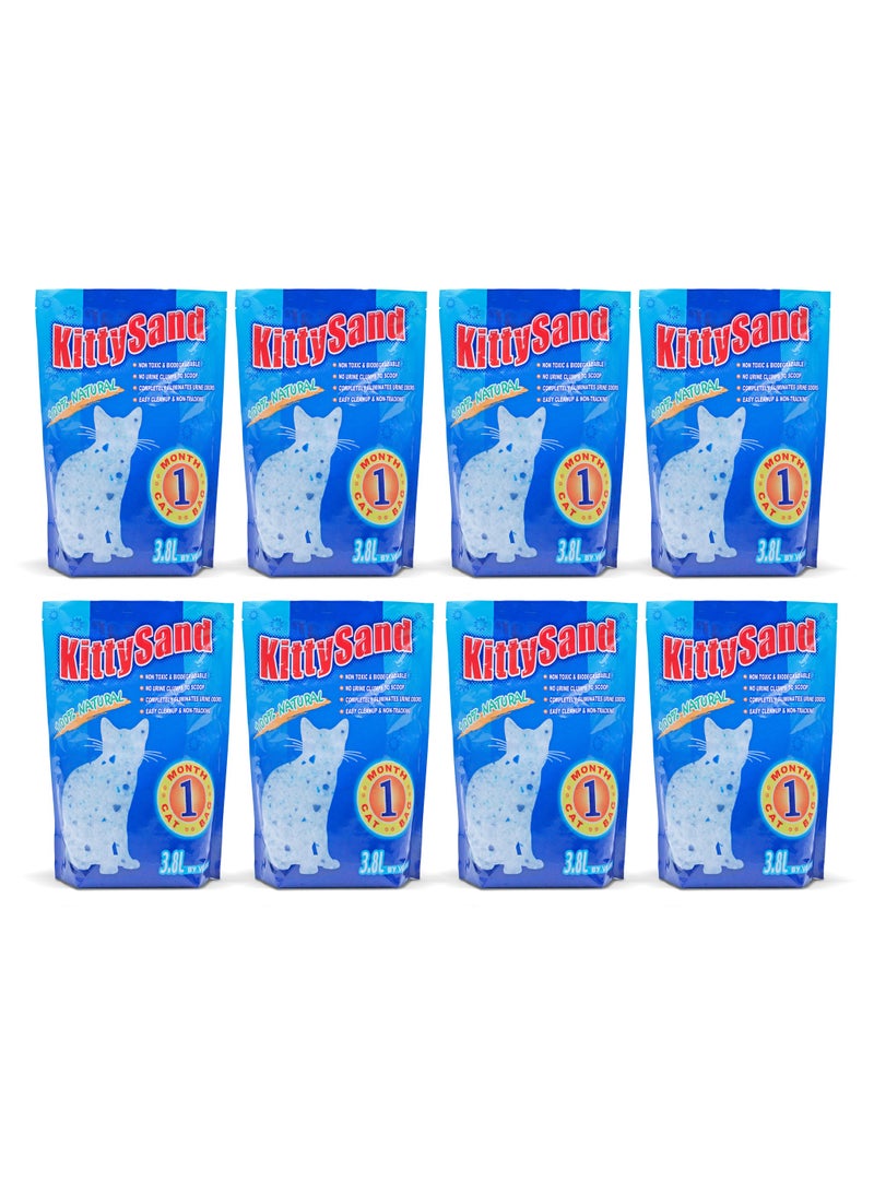 Kitty Sand 100% Natural Silica Crystal Premium Quality Cat Litter 3.8L Plain - Pack of 8 - Image 1