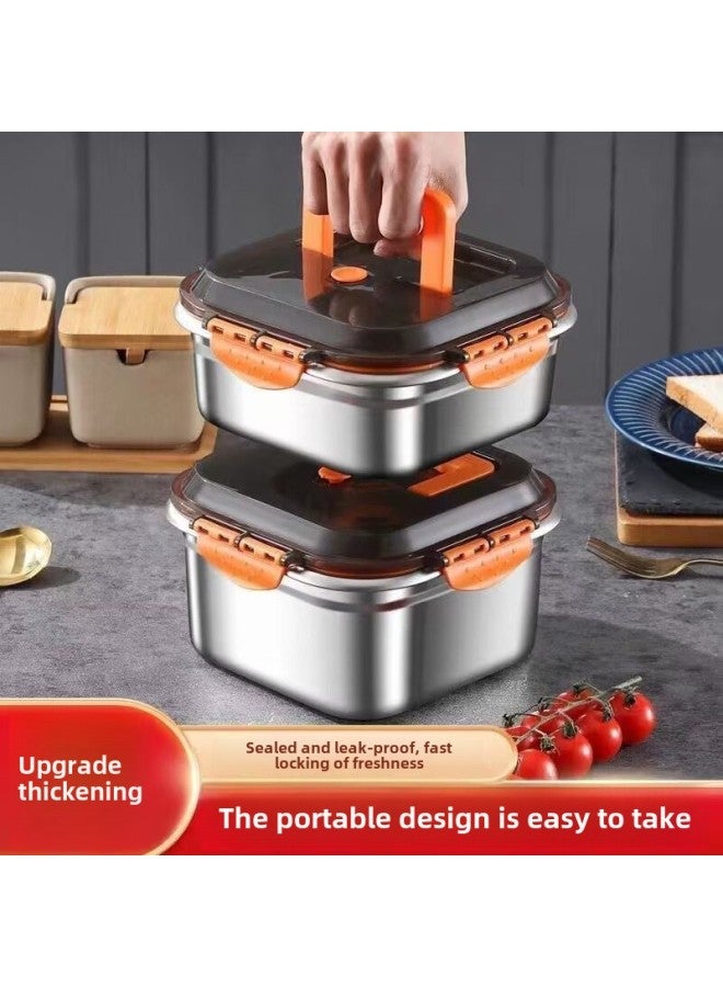 Large Capacity Stainless Steel Lunch Box Microwave Heatable Food Grade Square Bento Box With Lid Handle Extra Thick-Specifications:2500ml Type B  - Image 1