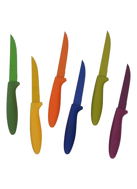 Colored Steak Knife 6-Pieces Set - High Carbon Stainless Steel Blades Multicolor Serrated And Plain Edges For Precision Slicing And Stylish Dining 6 Pieces