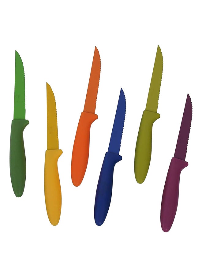Colored Steak Knife 6-Pieces Set - High Carbon Stainless Steel Blades Multicolor Serrated And Plain Edges For Precision Slicing And Stylish Dining 6 Pieces
