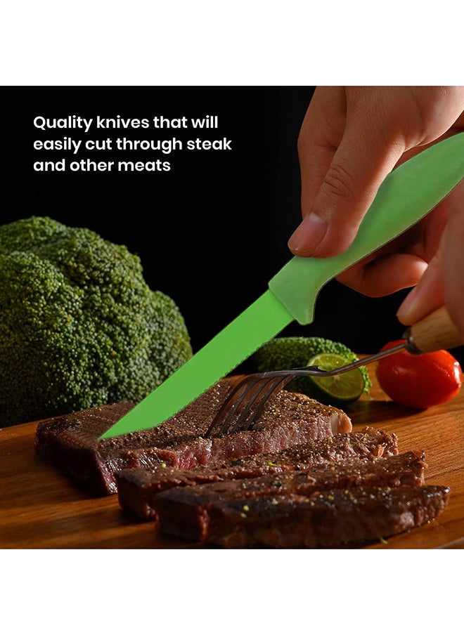 Colored Steak Knife 6-Pieces Set - High Carbon Stainless Steel Blades Multicolor Serrated And Plain Edges For Precision Slicing And Stylish Dining 6 Pieces
