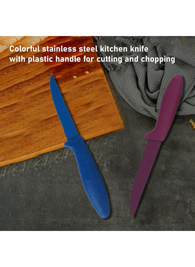 Colored Steak Knife 6-Pieces Set - High Carbon Stainless Steel Blades Multicolor Serrated And Plain Edges For Precision Slicing And Stylish Dining 6 Pieces