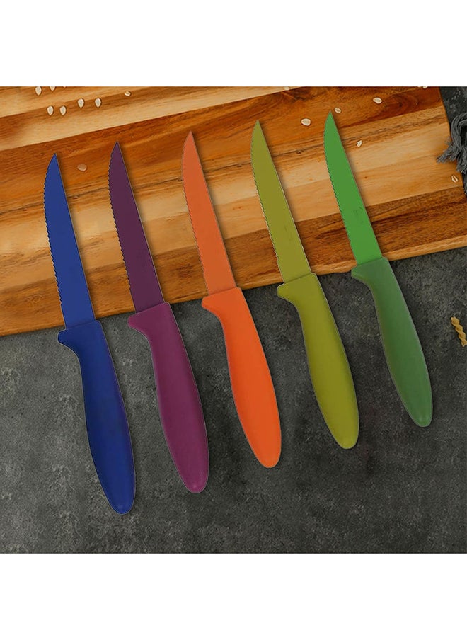 Colored Steak Knife 6-Pieces Set - High Carbon Stainless Steel Blades Multicolor Serrated And Plain Edges For Precision Slicing And Stylish Dining 6 Pieces