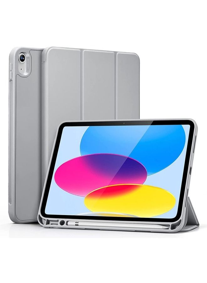 Captaintech Compatible with iPad 10th 10,9 inch Generation 2022 Built-in Pencil Holder Flexible Back Cover, Trifold Stand, Auto Sleep Wake Rebound Series GreyCase Compatible with iPad 10th 10,9 inch Generati - Image 1