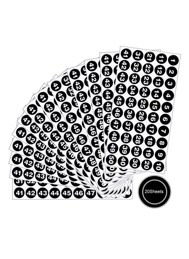 Adasea - 20 Sheets Black Vinyl Number Stickers-1 To 50 Consecutive Number Labels Stickers, 1 Inch Self-Adhesive Waterproof Inventory Stickers For Inventory Storage Classification - Image 1