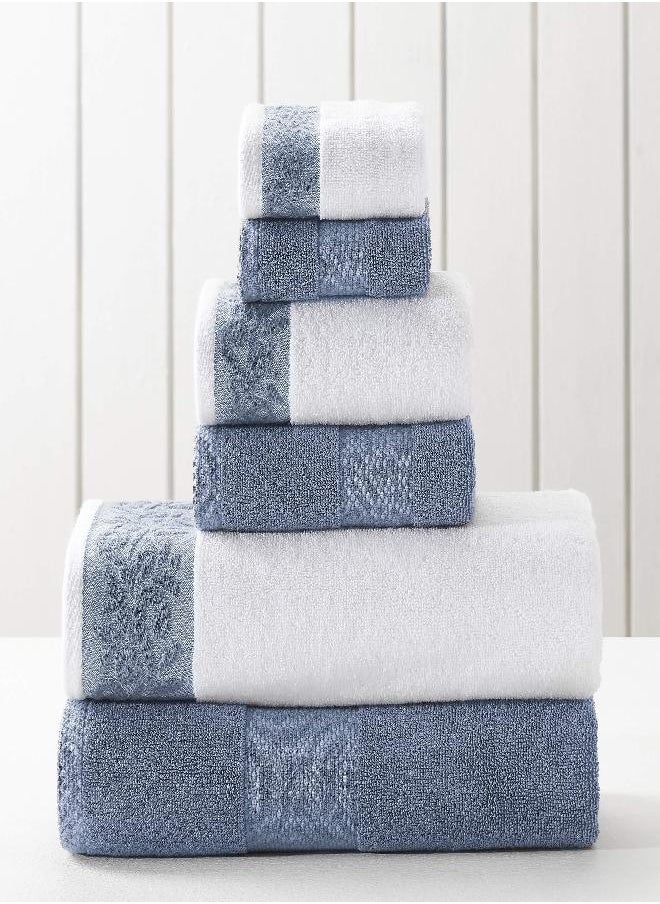 Modern Threads Modern Threads 600 GSM 6-Piece Towel Set with Filgree Jacquard Border Blue 