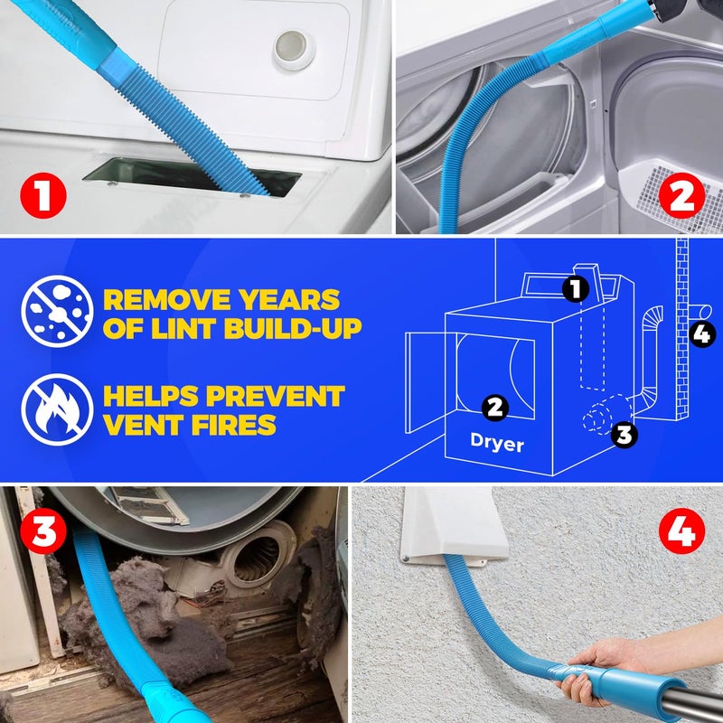 Holikme Dryer Vent Cleaner Kit Vacuum Hose Attachment Brush, Lint Remover, Dryer Vent Vacuum Hose, Blue - Image 4