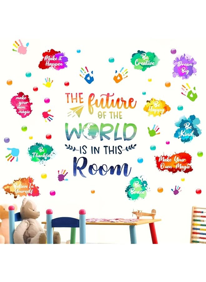 erorex Colorful Handprint Wall Stickers Self Adhesive Wall Decals Inspirational Wall Decals Playroom Wall Decals Decorative Wall Stickers Be Used For Bedroom Foyer Living Room  - Image 1