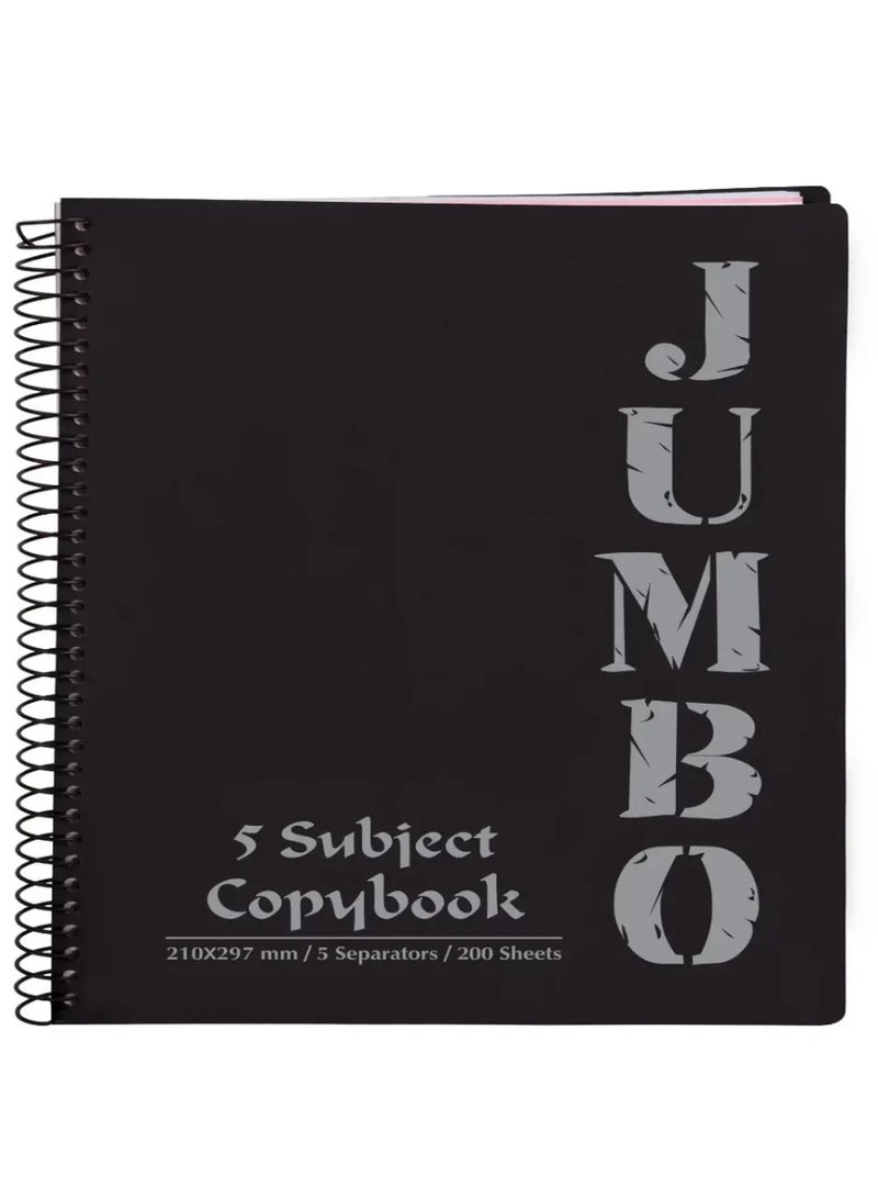 Mintra Jumbo NoteBook A4 Size, Lined Ruling 200 Sheets, 5 subjects  210*297 mm black