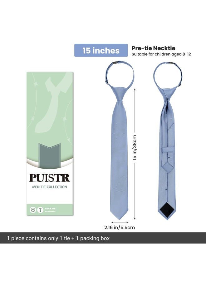 Puistr Boys Tie Pre-tied Adjustable Kids Solid Color Necktie for Age 8-12 Years Wedding School Graduation with Gift Box, 617-light Blue, M - Image 5