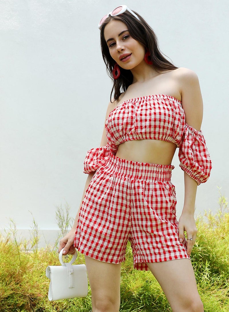 PINACOLADA Women's Scarlet Red Gingham Co-Ord Set  - Image 1