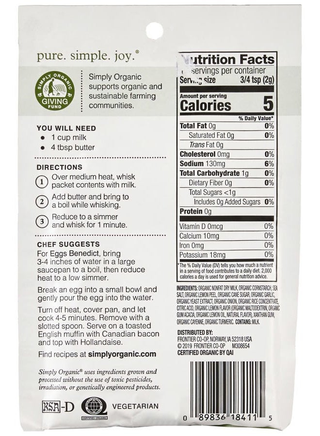 Simply Organic Organic Hollandaise Sauce Mix, 0.74 OZ - Image 2