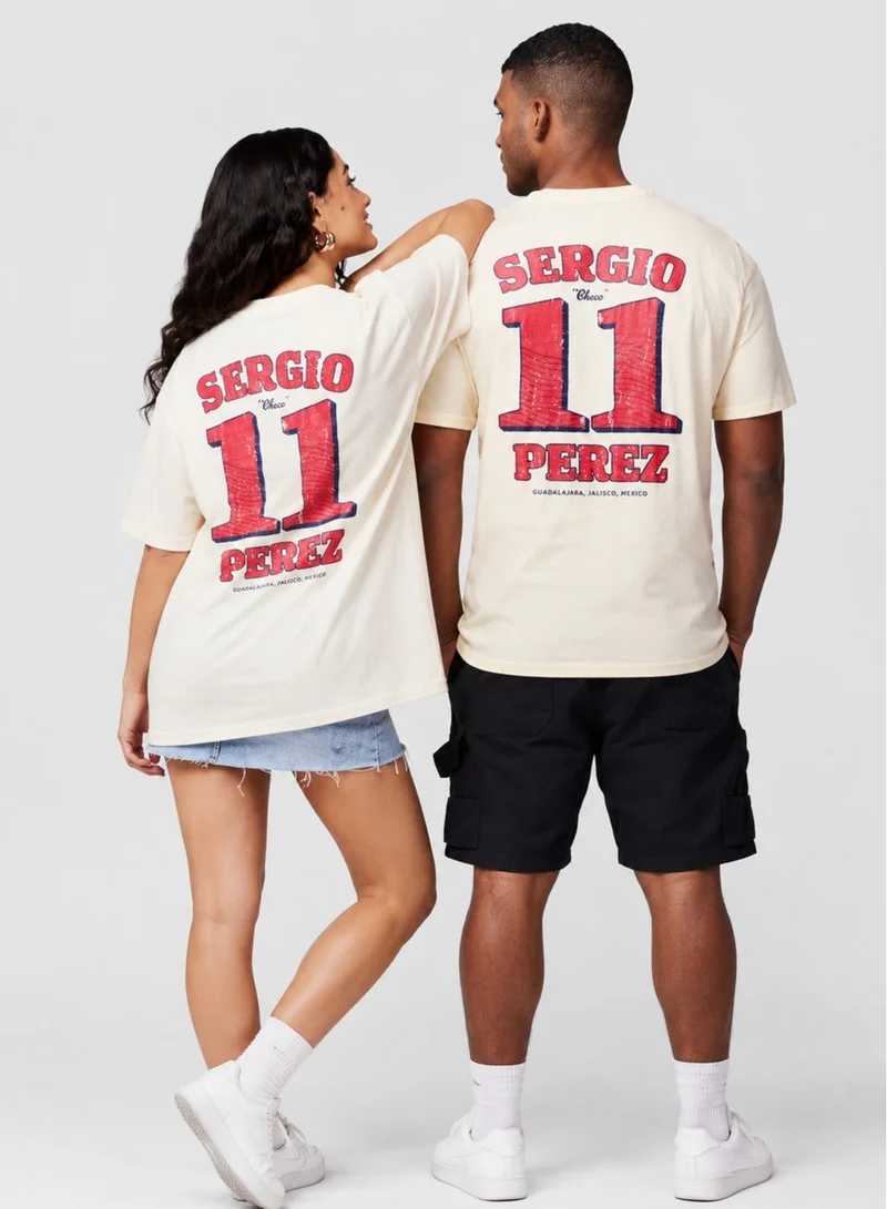 Red Bull Red Bull Racing F1 Sergio Checo Perez Vintage Oversized T-Shirt, Ecru