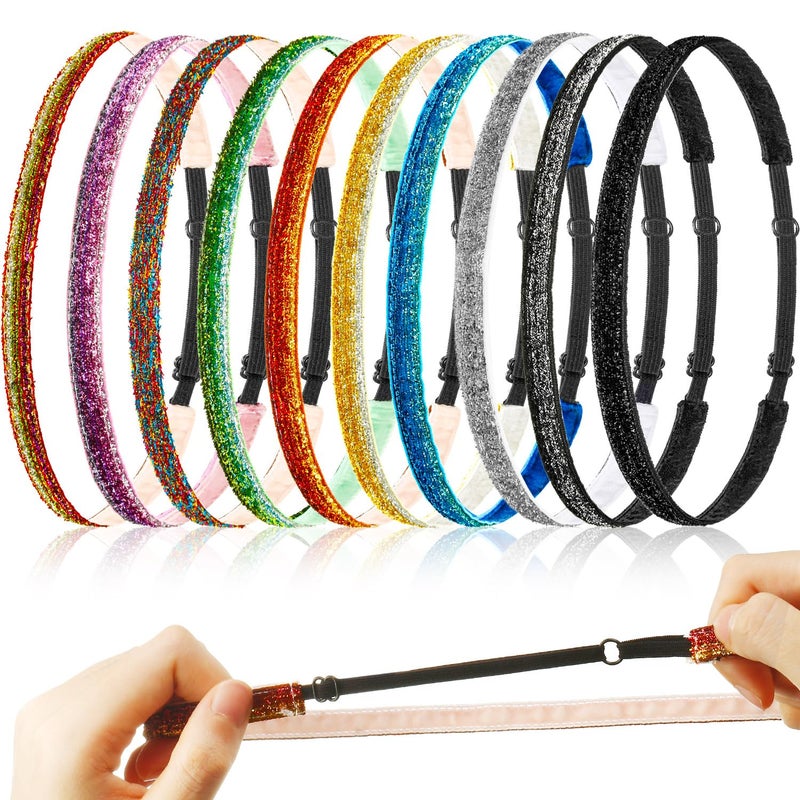 WILLBOND 10 Pcs Glitter Non Slip Running Headbands Elastic Girls Sports Velvet Sparkly Fabric Stretchy Shiny Headbands Pack Workout Fashion Hair Accessories for Teen Girl Women Party Favors(0.4 Inches/ 1 cm) - Image 1