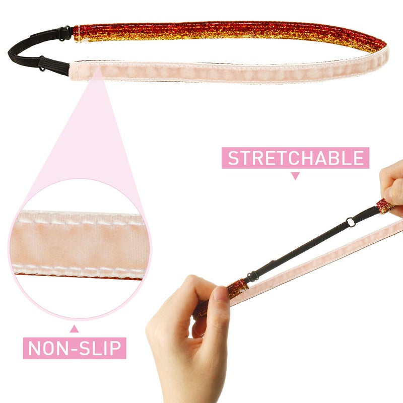 WILLBOND 10 Pcs Glitter Non Slip Running Headbands Elastic Girls Sports Velvet Sparkly Fabric Stretchy Shiny Headbands Pack Workout Fashion Hair Accessories for Teen Girl Women Party Favors(0.4 Inches/ 1 cm) - Image 4