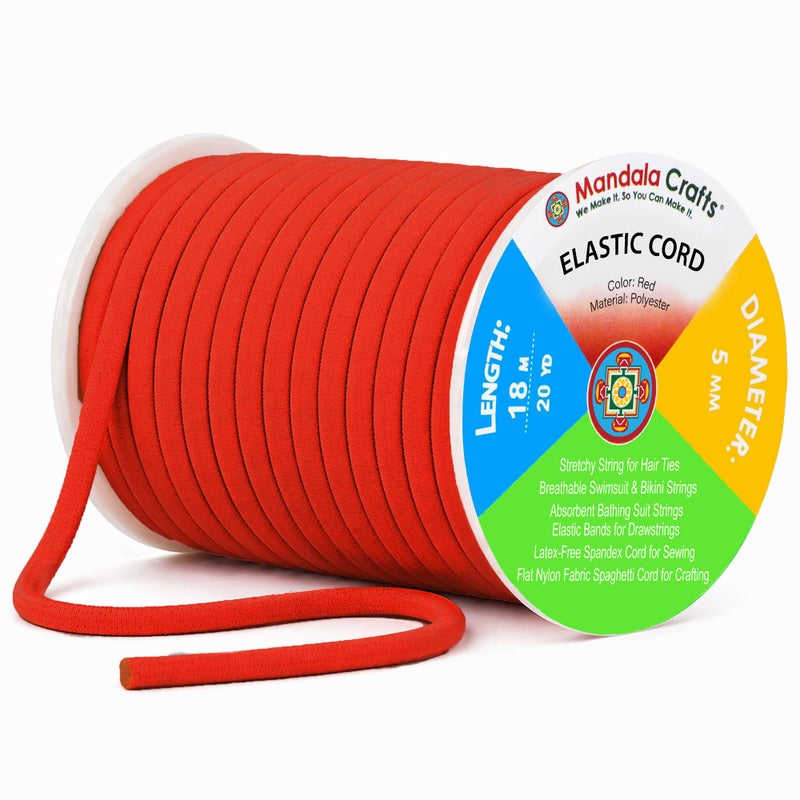 Mandala Crafts Red Soft Elastic Cord 20 Yards 5mm Flat Nylon Fabric Spandex Stretchy String Cords for Bikini Bathing Suit String Hair Ties and Drawstring Sewing - Image 3