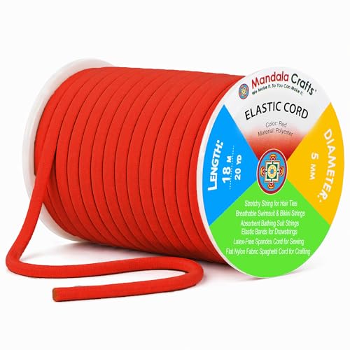 Mandala Crafts Red Soft Elastic Cord 20 Yards 5mm Flat Nylon Fabric Spandex Stretchy String Cords for Bikini Bathing Suit String Hair Ties and Drawstring Sewing - Image 1